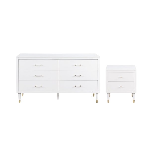 Manhattan Comfort Stanton Dresser and Nightstand in White 2-NSDR-CHKD0602-WH